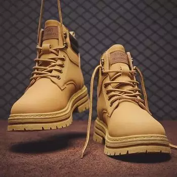 «Британская повседневная мужская модная кожаная байкерская обувь Martin на толстой подошве для молодежи» 42 жёлтый