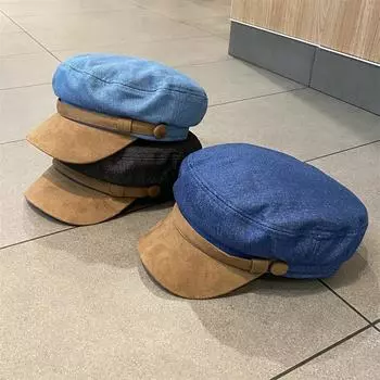 Британская ретро джинсовая темно-синяя шляпа женская весна и осень нишевая литературная берет мода универсальная шляпа газетчика M56-58cm светло-синий