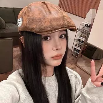 Британская ретро-кепка из искусственной кожи, женская весенне-осенняя, универсальная, берет с большой окружностью головы, показывающая лицо, маленькая кепка газетчика M56-58cm