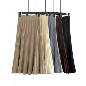Британская юбка-трапеция, трикотажная юбка, женская плиссированная драпированная юбка на осень и зиму, большая распашная тонкая юбка-зонтик из чесаного хлопка One Size абрикосовый