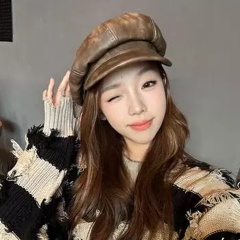 Британская восьмиугольная шляпа из искусственной кожи, новая мягкая шляпа газетчика, японская литературная и художественная универсальная шляпа художника в стиле ретро, мужская шляпа газетчика M56-58cm чёрный