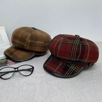 Британская восьмиугольная шляпа женская клетчатая ретро-кепка с изображением лица маленькая утолщенная кепка газетчика One Size хаки