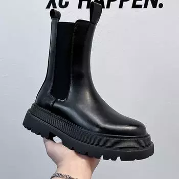 Британские ботинки Chelsea Martin на молнии, ботинки для пар, высокие мужские ботинки из бархата на толстой подошве 8632-J 38 чёрный