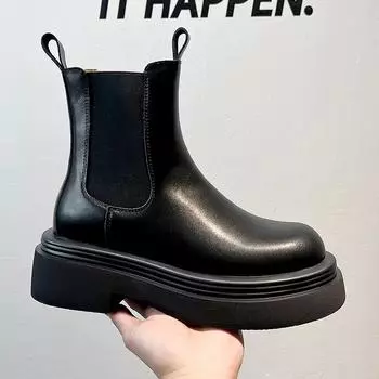 Британские ботинки челси с толстой подошвой, мужские ботинки премиум-класса Sense Smoke Tube High Top из кожи, толстые винтажные ботинки Martin 5015-A 38 чёрный