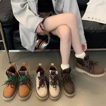 Британские ботинки Martin, модная пара шнурков, ретро-ботинки с круглой головкой и платформой, женские короткие ботинки Tide 35 абрикосовый