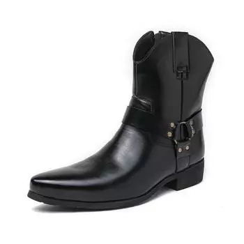 Британские ботинки Martin средней высоты, мужские модные кожаные ботинки в стиле вестерн, ковбойские черные ботинки Chelsea, европейские и американские высокие остроносые ботинки для мужчин 38