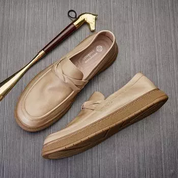 Британские кожаные туфли-лоферы с одной педалью, мужские дышащие деловые туфли с низким верхом, повседневные кожаные туфли с мягкой подошвой, мужские шапочки 38 абрикосовый