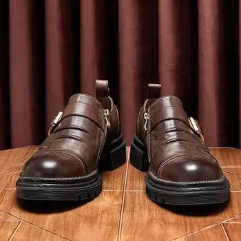 Британские кожаные туфли мужские из натуральной кожи на платформе с одной педалью мужские туфли ретро повседневные летние туфли из коровьей кожи первого слоя 38 коричневый