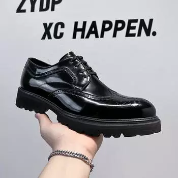 Британские кожаные туфли мужские новые деловые туфли на платформе с гравировкой Brock мужские туфли 44305-J 38 чёрный