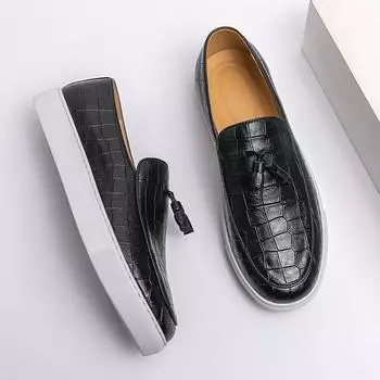 Британские маленькие кожаные туфли мужские с рисунком под крокодила повседневные белые туфли для доски 45 большой размер 46 мокасины с одной педалью 47 38