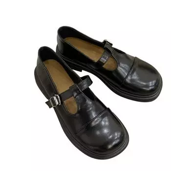 Британские маленькие кожаные туфли женские ранняя осень корейская версия студенческие ретро с круглой головкой одна педаль плоские туфли Мэри Джейн одинарные 35*