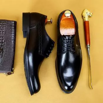 Британские мужские деловые кожаные туфли на шнуровке, первый слой коровьей кожи, импортная торговля, большие размеры, официальная мужская обувь 41 чёрный