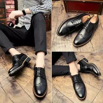 Британские мужские кожаные туфли Дерби Деловая повседневная обувь Броги 39 чёрный