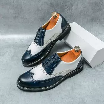 Британские мужские модные туфли, обувь ручной работы, броги, модные синие мужские кожаные повседневные туфли, универсальные, бесплатная доставка 38 синий