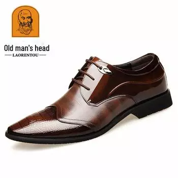 Британские мужские повседневные туфли из лакированной кожи с острым носком для делового костюма с рисунком в виде головы старика 39 чёрный