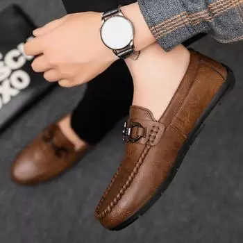 Британские мужские туфли для мальчиков с мягкой подошвой из кожи, мужские мокасины, шапочки, мужское летнее платье Spirit Guy, износостойкое 39