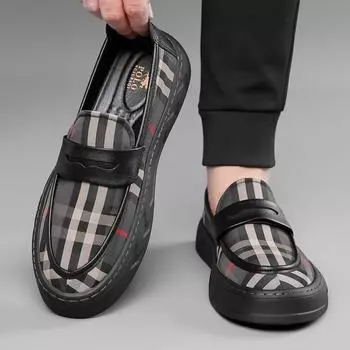 Британские мужские туфли Doudou 2025 года, черные, модные, короткие, с покрытием для ног, повседневные, кожаные туфли с одной педалью 38