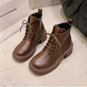 Британские ретро-ботинки на платформе из кожи для мотоциклистов для женщин. Дизайнерские ботинки с мягкой подошвой для женщин. Модные ботильоны для женщин. 35