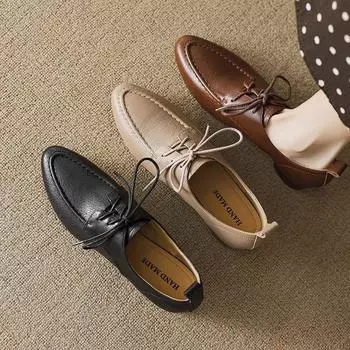 Британские ретро коричневые заостренные туфли из кожи женские на толстом каблуке черные шнурки на толстой подошве средний каблук мягкие кожаные туфли с глубоким носком женские 35 коричневый