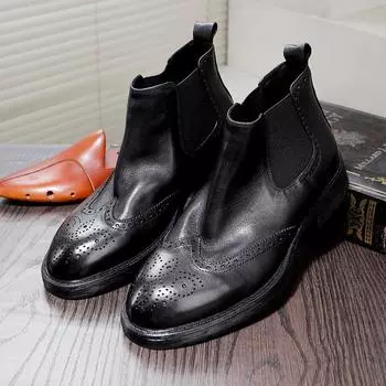 Британские ретро кожаные высокие повседневные деловые легкие и удобные кожаные ботинки Brock Engraved Fashion Martin Boots мужские ботинки 37 чёрный
