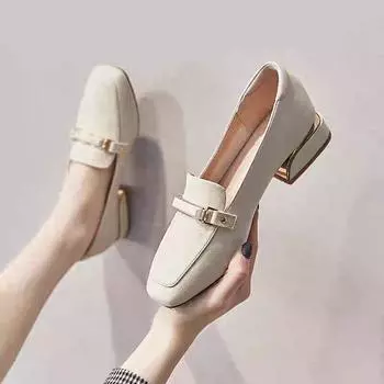Британские туфли Xiaoxiangfeng Small Leather Shoes Женские туфли на низком каблуке Single Shoes Женские универсальные туфли на толстом каблуке с одной педалью 36