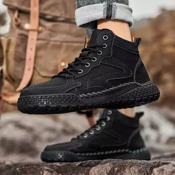 Британские высокие мужские туфли, зимняя плюшевая изоляция, хлопковая обувь, для спорта на открытом воздухе, для отдыха, мягкая кожа, мягкая подошва, широкая стопа 38