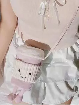 Британский кофе, пакетик с молочным чаем, женская сумка-мессенджер, плюшевая сумка, чехол для игрушечной чашки. 18*9.5*7 розовый