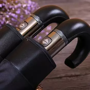 Британский кожаный зонт с ручкой, мужской автоматический деловой зонт с 10 ребрами, сильный ветрозащитный 3 складной большой зонт от дождя, женский качественный зонтик