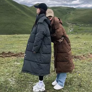 Британский пух хлопковая одежда зимняя утолщенная свободная длинная до колена пуховая хлопковая одежда куртка женская S темно-коричневого