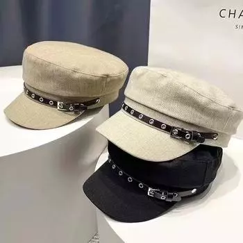 Британский ретро-берет с пряжкой на ремне, женская осенне-зимняя шляпа из хлопка и льна с плоским верхом и загнутыми полями, показывающими лицо, маленькая One Size