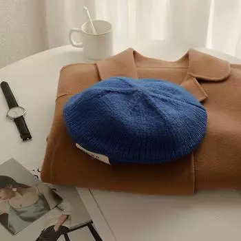 Британский ретро-берет, женская осенне-зимняя вязаная художественная шапка художника, корейская версия, универсальная теплая шапка one size бежевый