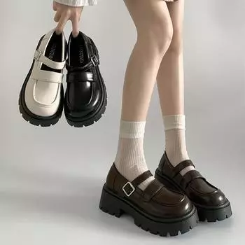 Британский ретро черный повседневный британский стиль платформа маленькие кожаные туфли женские зимние юбки толстый каблук одинарные туфли 35 коричневый