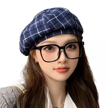 Британский ретро клетчатый берет шляпа осень зима корейский повседневный художник шляпа женская простая шерстяная шляпа Bud мода