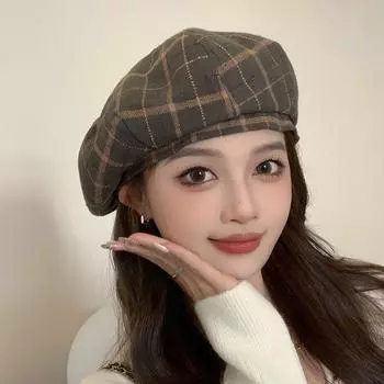 Британский ретро клетчатый берет шляпа осень зима корейский повседневный художник шляпа женская простая шерстяная шляпа Bud мода