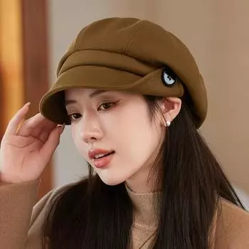 Британский ретро нерегулярный откидной край пуговицы восьмиугольная шляпа дети осень и зима новая мода большой окружность головы берет M56-58cm