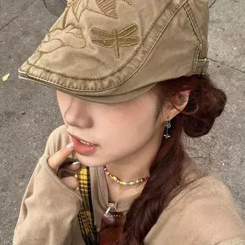 Британский ретро y2k миллениалы вышивка мода сладкий крутой стиль берет вперед кепка кепка имеет культуру M56-58cm