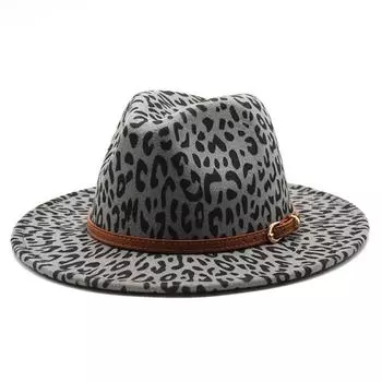 Британский шерстяной джазовый цилиндр для мужчин и женщин с большим карнизом, модная фетровая шляпа с леопардовым принтом и плоским краем M56-58cm хаки