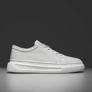 Британский стиль 2024 года, новые мужские модные повседневные кожаные туфли, белые туфли из натуральной кожи, вулканизированные, противоскользящие, легкие, плоские туфли 38 чёрный