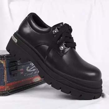 Британский стиль 2024Новинка, мужские повседневные кожаные туфли с инструментами, уличные нескользящие кожаные туфли дерби на толстой подошве, универсальные, модные, удобные 38 чёрный