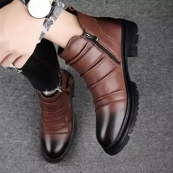 Британский стиль 2024Новинка Мужские прогулочные ботинки из натуральной кожи, нескользящие, удобные, теплые, плюшевые, модные, плоские, дизайнерские, на шнуровке, ботильоны 36