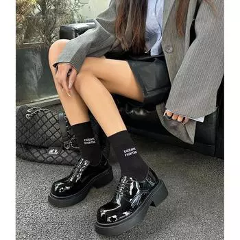 Британский стиль Большие пальцы Маленькие кожаные туфли Весна Новые толстые подошвы Увеличенные настоящие кожаные мокасины Женские туфли Туфли Мэри Джейн 35