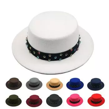 Британский стиль Цветная ромбовидная лента с плоским верхом Шляпа мужская и женская теплая широкополая шерстяная шляпа Однотонная джентльменская шляпа M56-58cm красный