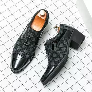Британский стиль кожаные туфли Laofers Модные деловые кожаные туфли на шнуровке на высоком каблуке Туфли с острым носком Туфли для выпускного вечера Роскошные 38 чёрный