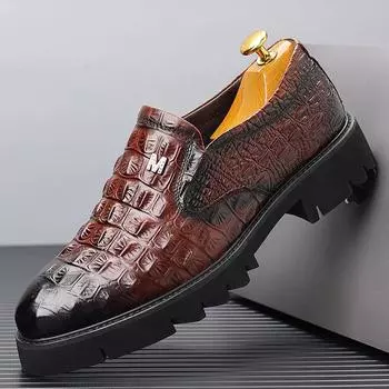Британский стиль Крокодил Дизайн Мужские туфли из натуральной кожи Slip On Роскошные мужские Формальные Лоферы Деловые туфли 38 чёрный