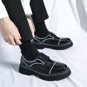 Британский стиль круглая головка толстая подошва черные кожаные туфли мужские корейская версия парикмахерские формальные деловые глянцевые мужские туфли новые 38