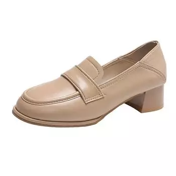 Британский стиль Лоферы Туфли женские 2024 Весна Новые японские ретро маленькие кожаные туфли с круглым носом и квадратным каблуком Одинарные туфли 34 белый