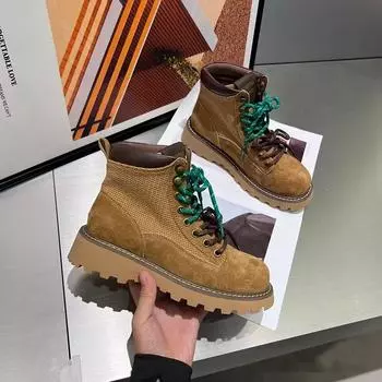 Британский стиль Модные низкие короткие сапоги с круглой головкой на платформе Классические женские ботинки Martin 35 абрикосовый