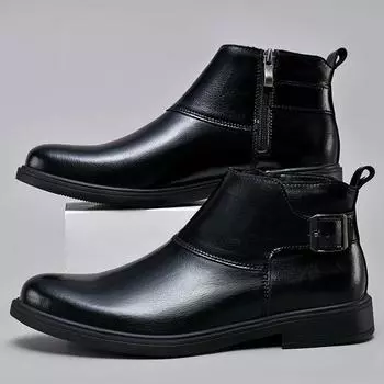 Британский стиль, мужская мода, уличные ботинки «челси», мужские удобные ботинки с круглым носком, легкие нескользящие повседневные кожаные ботинки на щиколотке 37