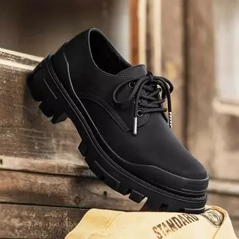 Британский стиль Мужские дизайнерские туфли на толстой подошве для офиса Туфли-дерби в стиле панк, модные повседневные туфли-оксфорды на шнуровке для бизнеса 39 чёрный