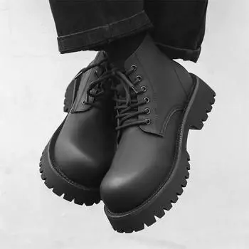 Британский стиль мужские классические черные на толстой подошве низкие короткие ботинки модный бренд зимние мужские на шнуровке удобные высокие ботинки 38 чёрный